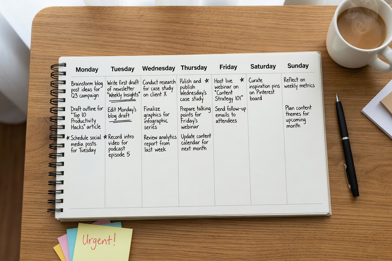 Weekly Content Tasks Planner